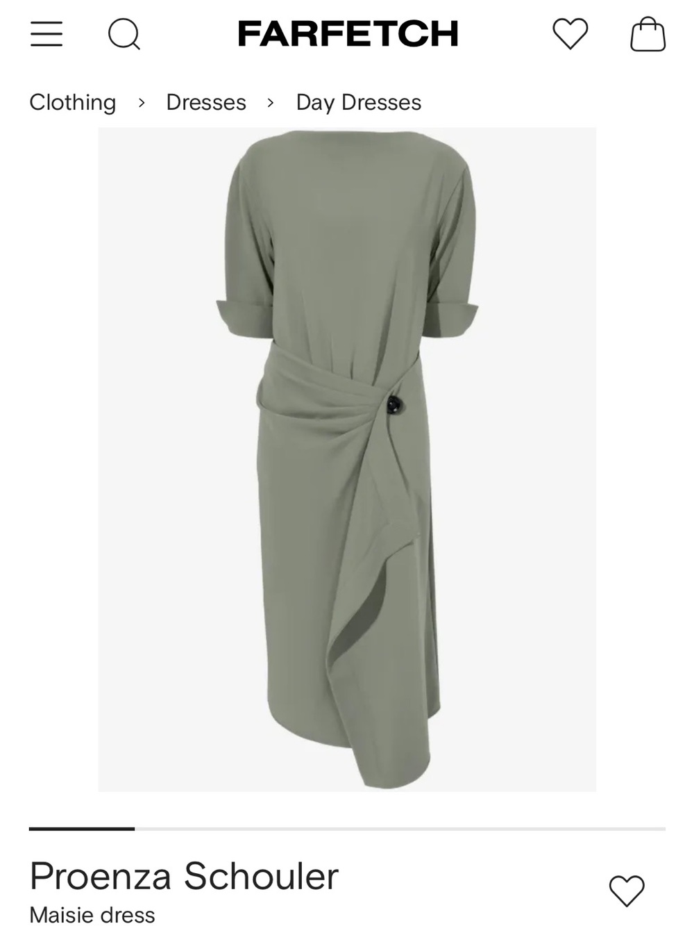 Proenza Schouler Sage Green Draped Midi Dress with Button Detail